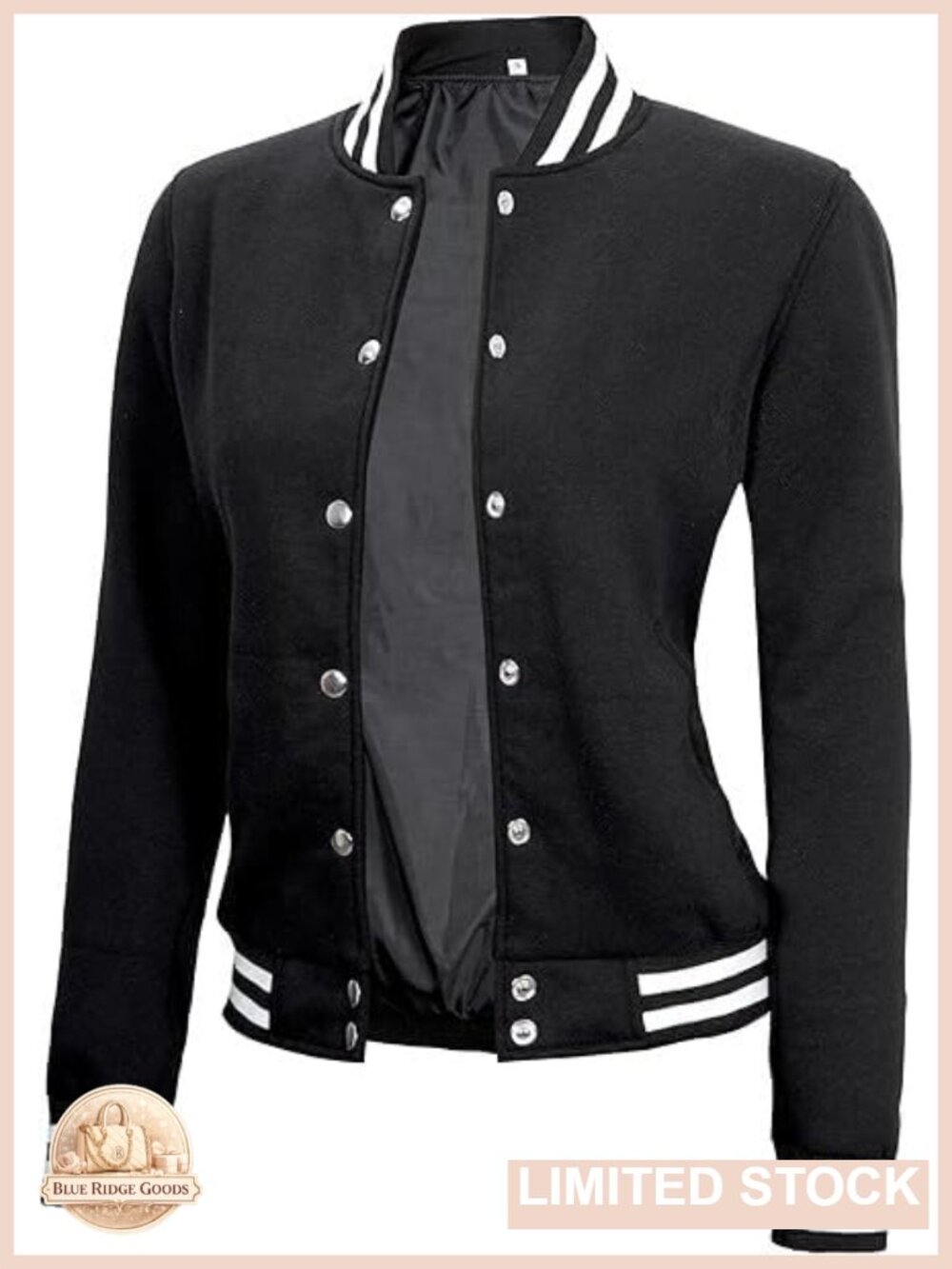 Women's Fleece Varsity Bomber Jacket Snap Button Letterman Baseball